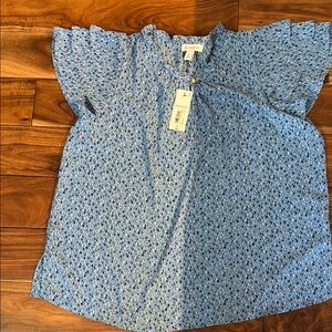 Liz Claiborne Blue Ruffled Blouse with Mandarin Collar